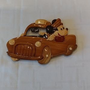 Wood Intarsia Mickey Mouse Driving a Car